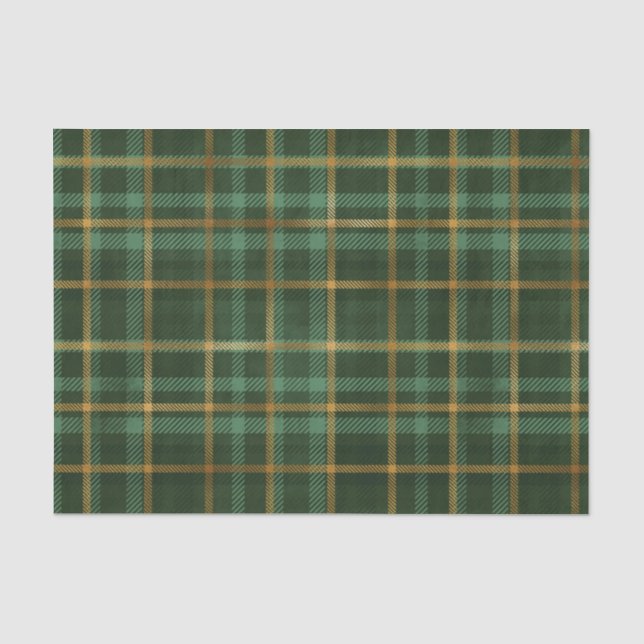 Green und Gold Tartan Kariert Seidenpapier (Vorderseite)