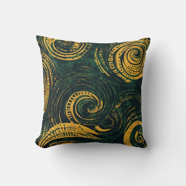 Green und Gold Tribal Spiral Pillow Kissen (Vorderseite)