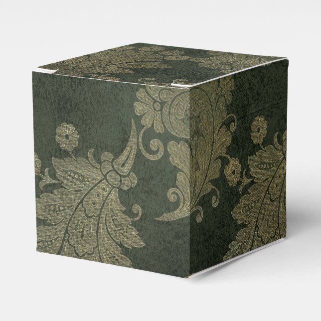 Green und Gold Vintag Damask Geschenkschachtel (Vorderseite)
