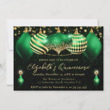 Green und Gold Weihnachtsbaubles Quinceanera