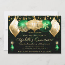 Green und Gold Weihnachtsbaubles Quinceanera
