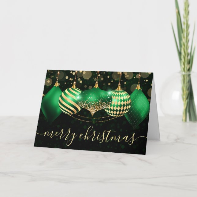 Green und Gold Weihnachtsbaumschmuck Feiertagskarte (Vorderseite)
