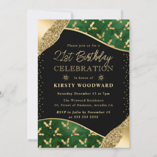 Green und Gold Winter Holly 21. Geburtstag Einladung
