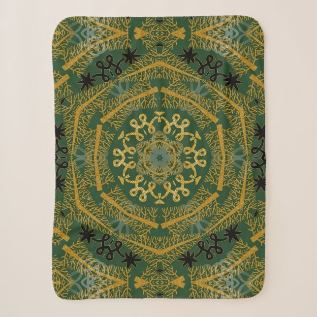 Green und Gold Xmas Tree Geometric Mandala Sherpadecke (Vorderseite)