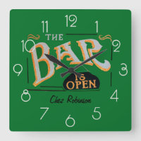 Green und Gold Zuhause Personalisiert Bar Clock