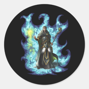 Green und Gray Wizard Fantasy Character Runder Aufkleber