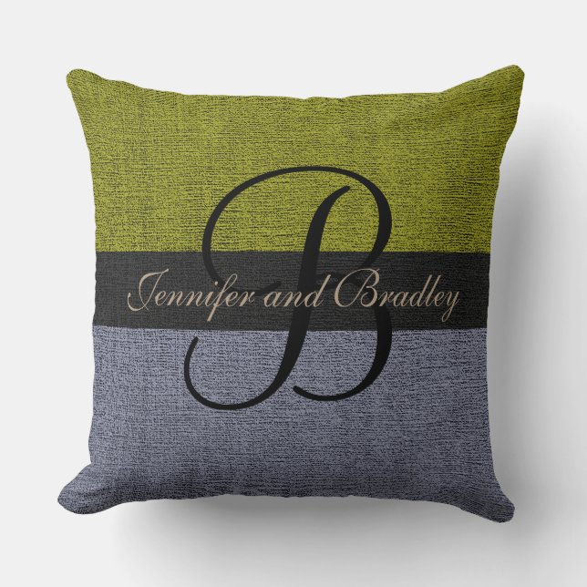 Green und Grey Elegant Monogram Wedding Kissen (Vorderseite)
