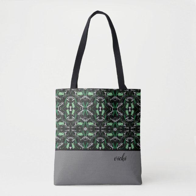 Green und Grey Paint Spritzer Mit Monogramm Tasche (Vorderseite)