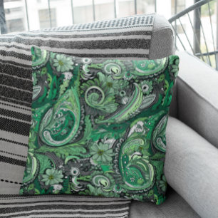 Green und Grey Paisley Pattern Kissen