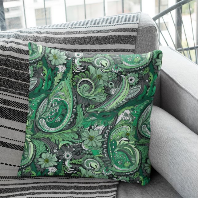 Green und Grey Paisley Pattern Kissen (Von Creator hochgeladen)