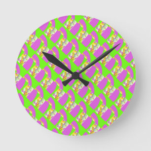 Green und hell lila Muster Compact Mi Runde Wanduhr