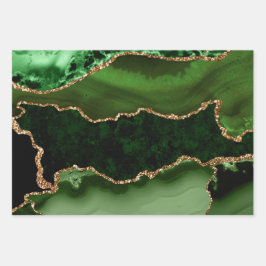 Green und Imitate Gold Glitzer Marble Agate Geschenkpapier Set