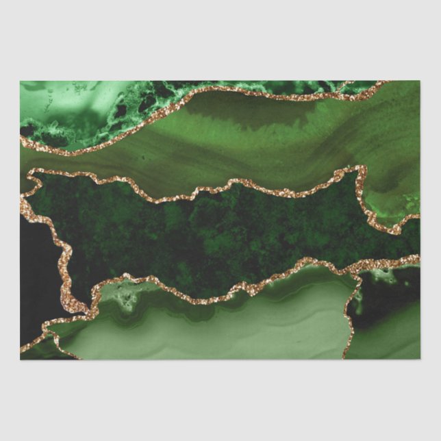 Green und Imitate Gold Glitzer Marble Agate Seidenpapier (Vorderseite)