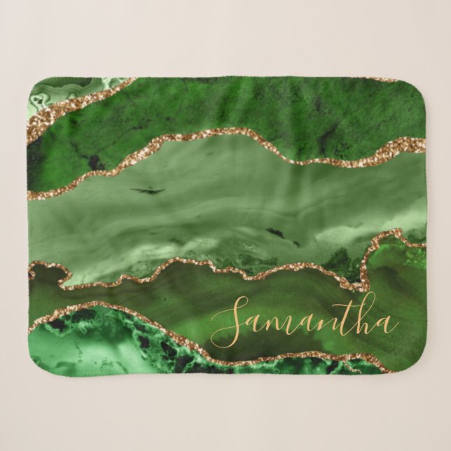 Green und Imitate Gold Glitzer Marble Agate Sherpadecke (Vorderseite (Horizontal))