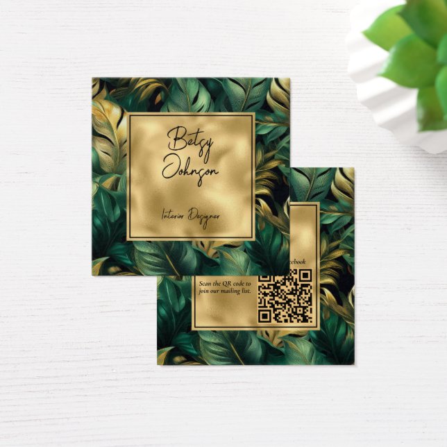 Green und Imitats Gold Monstera Verlasst Visitenka (Schreibtisch)