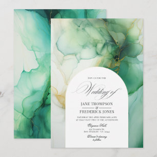 Green und Ivory Alcohol Ink Wedding Einladung