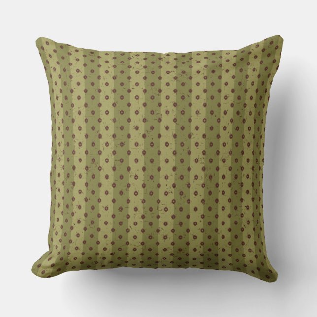 Green und Maroon Striped Polka Punkte Kissen (Vorderseite)