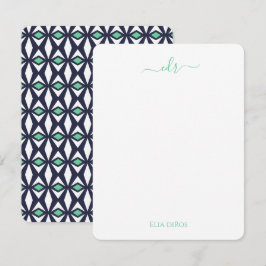 Green und Navy Diamond Monogram Note Card Mitteilungskarte