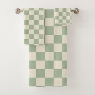 Green und Off White Checkerboard Badhandtuch Set