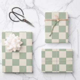 Green und Off White Checkerboard Geschenkpapier Set