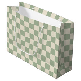 Green und Off White Checkerboard Große Geschenktüte