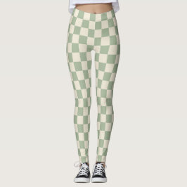 Green und Off White Checkerboard Leggings