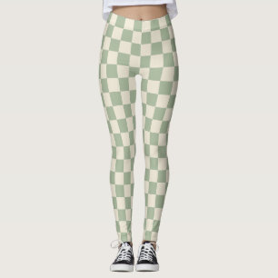 Green und Off White Checkerboard Leggings