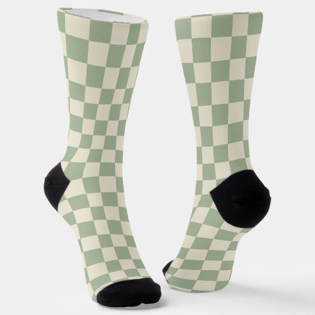 Green und Off White Checkerboard Socken (Gewinkelt)