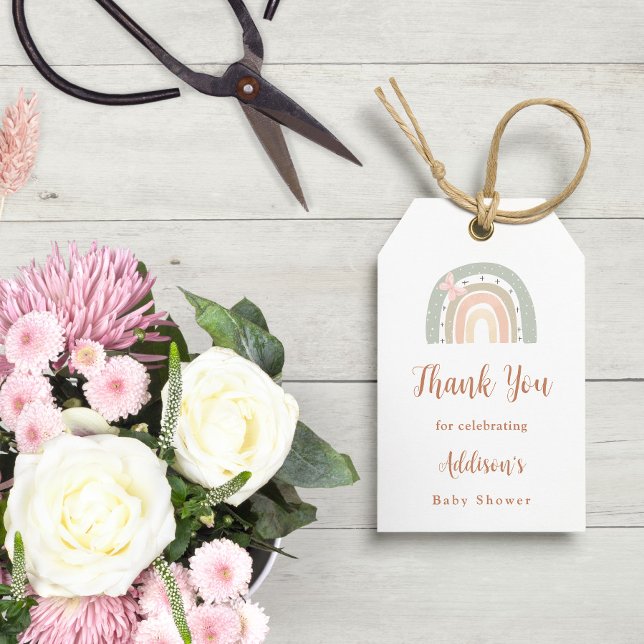 Green und Peach Boho Rainbow Baby Dusche Geschenkanhänger (Von Creator hochgeladen)