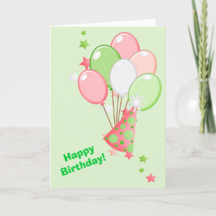Green und Pink Birthday Balloons Card Karte