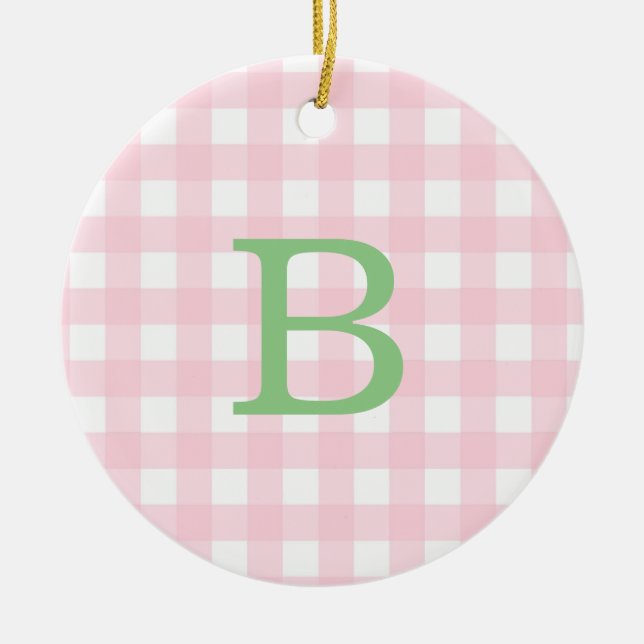Green und Pink Gingham Monogram Keramik Ornament (Vorne)