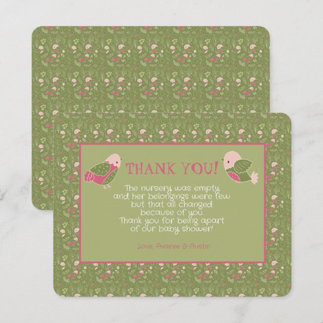 Green und Pink Niedlich Birds Babydusche Vielen Da (Vorne/Hinten)
