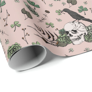 Green und Pink Skull Pattern St Patricks Day Goth Geschenkpapier