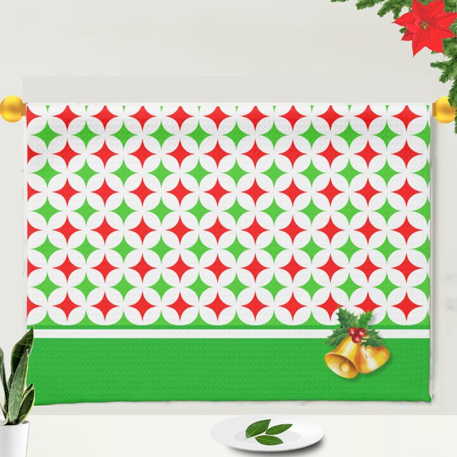 Green und Red Diamond Star Muster auf White Geschirrtuch (Von Creator hochgeladen)