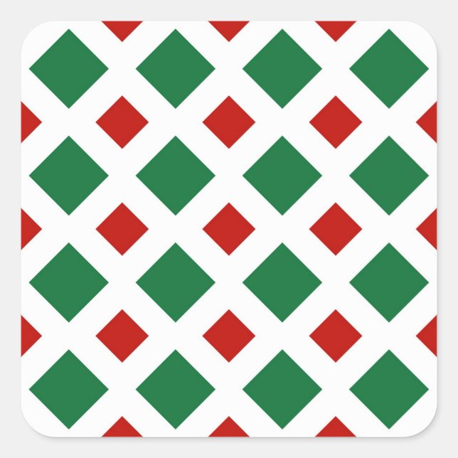 Green und Red Diamonds auf White Quadratischer Aufkleber (Vorderseite)