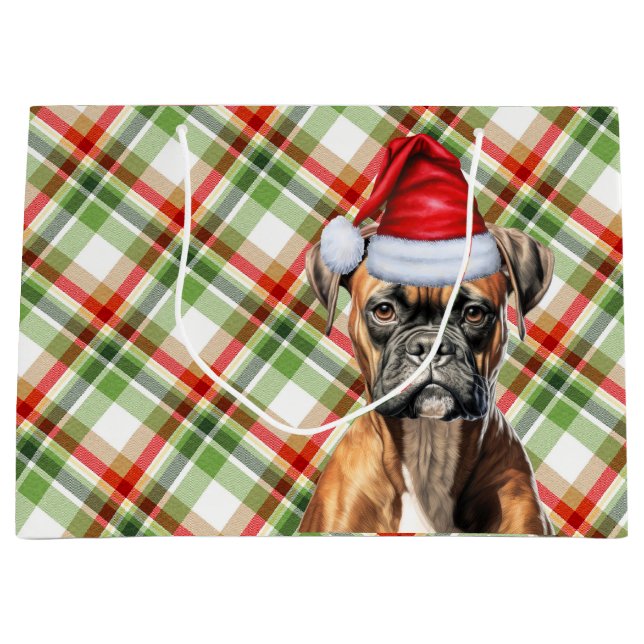 Green und Red Kariert Boxer Dog Lover Holiday Große Geschenktüte (Vorderseite)