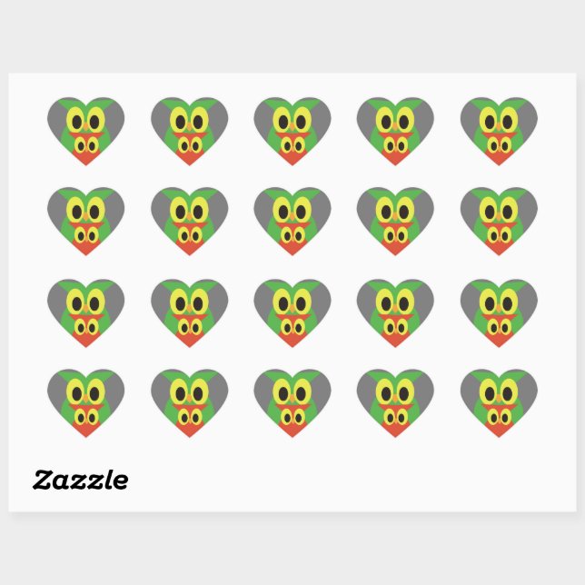 Green und Red Owls Herz-Aufkleber (Blatt)