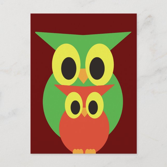 Green und Red Owls Postkarte (Vorderseite)