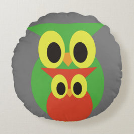Green und Red Owls Rundes Kissen