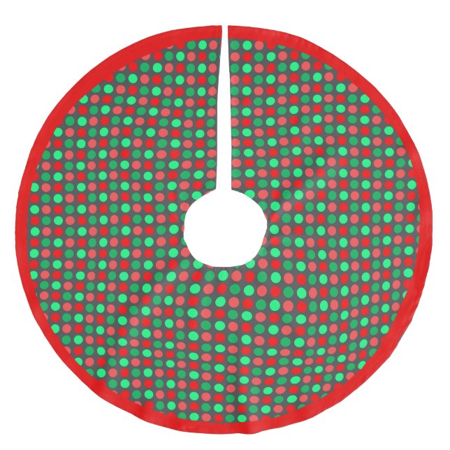 Green und Red Polka Dots auf Dunkelgrau Polyester Weihnachtsbaumdecke (Vorderseite)