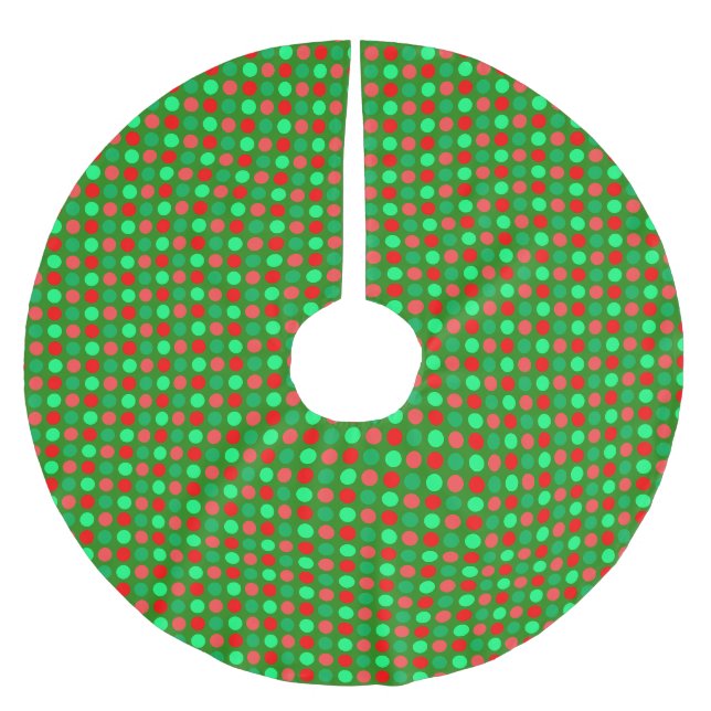 Green und Red Polka Dots auf Green Polyester Weihnachtsbaumdecke (Vorderseite)