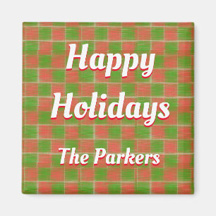 Green und Red Schachbretts Custom Christmas Magnet