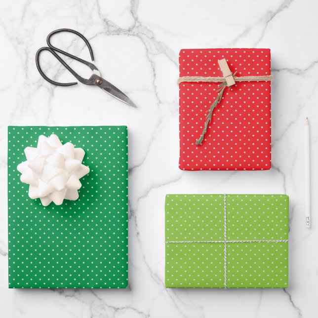Green und Red White Polka Dots Weihnachtsmuster Geschenkpapier Set (Vorderseite)