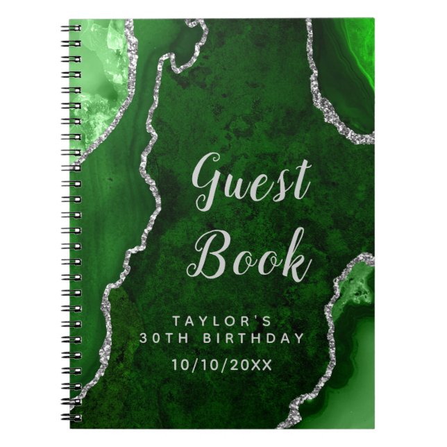Green und Silver Agate Birthday Gästebuch Notizblock (Vorderseite)