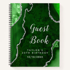 Green und Silver Agate Birthday Gästebuch Notizbuch