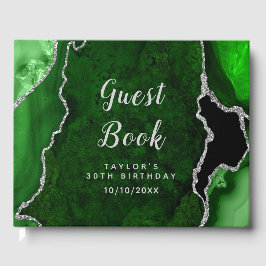 Green und Silver Agate Marble Geburtstag Gästebuch