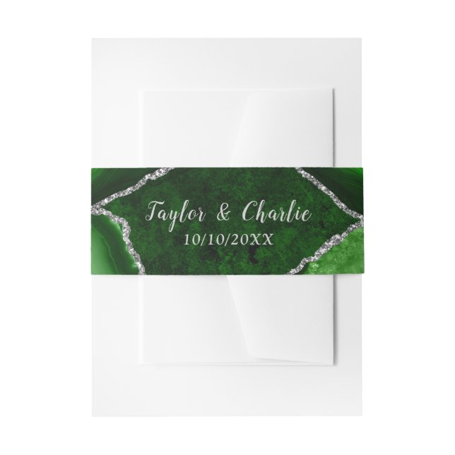Green und Silver Agate Marmorhochzeit Einladungsbanderole (Vorderseite Beispiel)