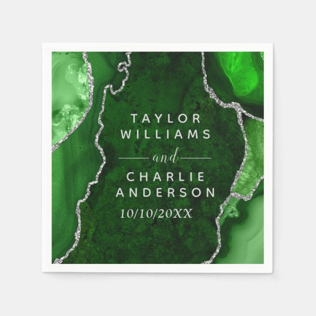 Green und Silver Agate Marmorhochzeit Serviette (Vorderseite)