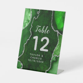 Green und Silver Agate Wedding Tischnummer Sockelschild