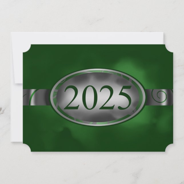 Green und Silver Floral Button 2025 Card Einladung (Vorderseite)